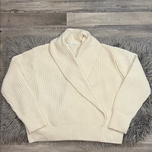 Lilysilk wool cashmere wrap cardigan chunky knit shawl collar sweater ivory L